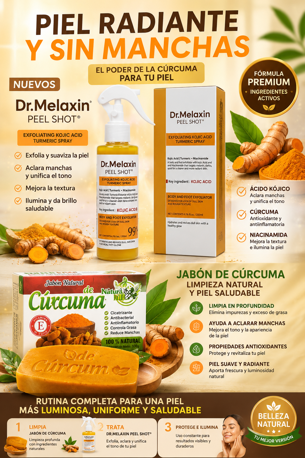 Kit Aclarante Premium Dr. Melaxin + Jabón de Cúrcuma