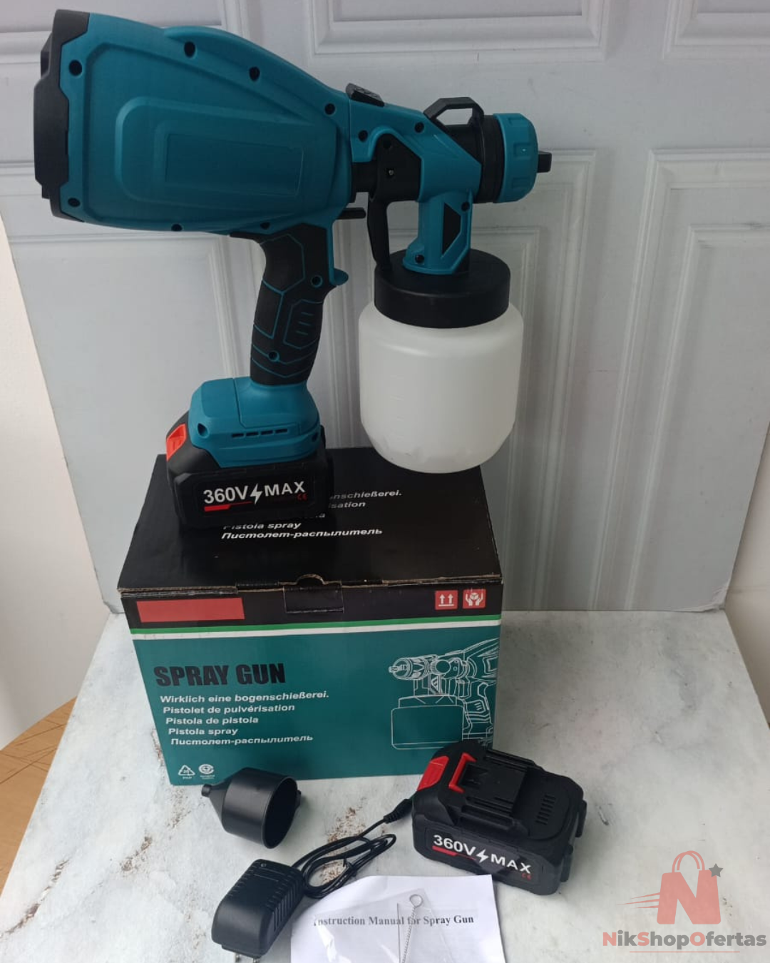 SUPER PISTOLA DE PINTURA INALÁMBRICA 360V MAX CON DOS BATERIAS