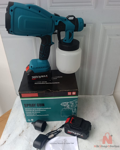 SUPER PISTOLA DE PINTURA INALÁMBRICA 360V MAX CON DOS BATERIAS